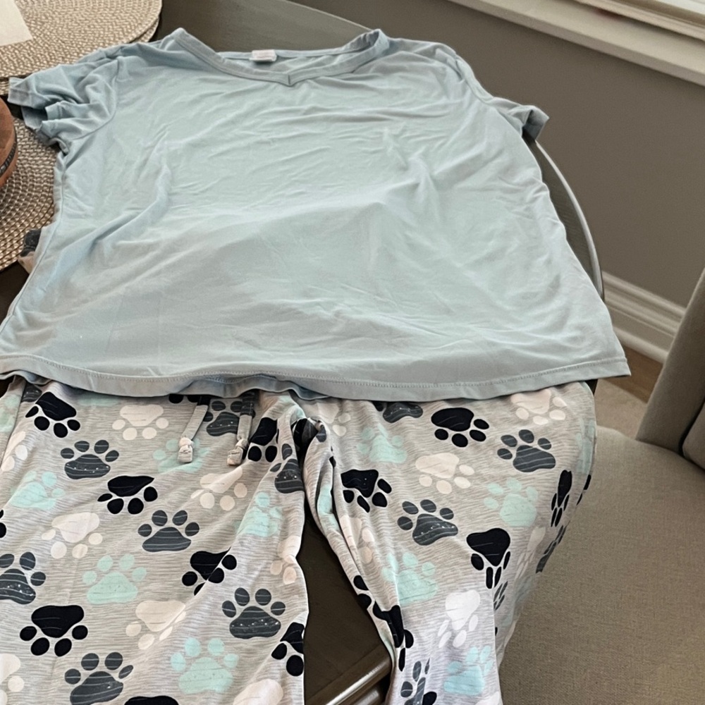 Women's Paw Print Pajama Set - Light Blue and Gray